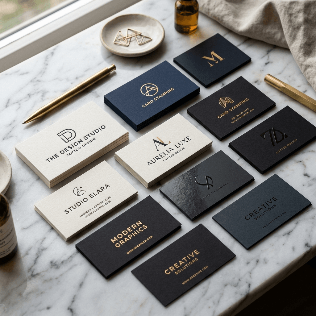 Name card với UV cục bộ — logo và text nổi bật trên nền cán mờ tạo hiệu ứng cao cấp